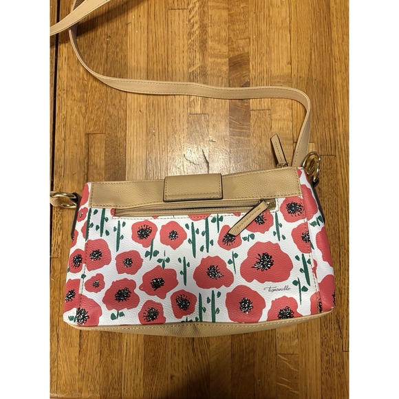 Tignanello Strawberry Poppy Medium Purse Sling Shoulder Bag Leather Adjustable - Picture 3 of 8